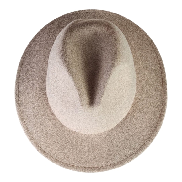 Unisex Beige Wool Blend Fedora Hat Boho Classic Wide Brim Fall Accessory - Picture 6 of 8